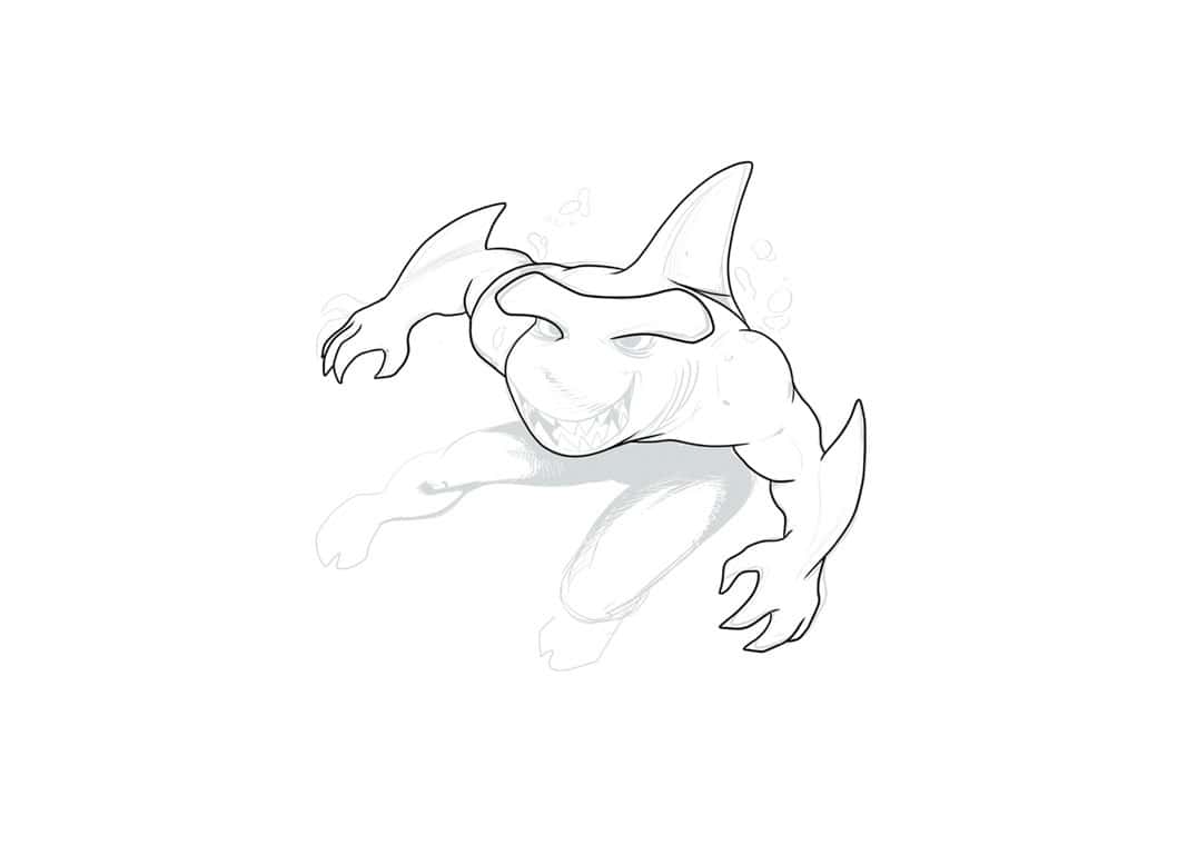 How To Draw A Fighting Shark Monster – Fin Fighter - Step 5